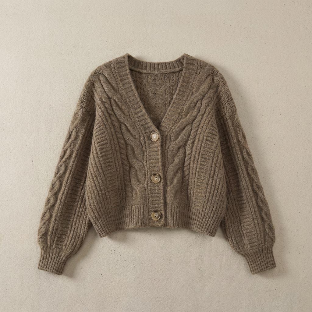 Women's Merino Wool Cable Knit Cardigan in Relaxed Fit