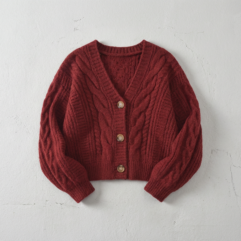 Women's Merino Wool Cable Knit Cardigan in Relaxed Fit