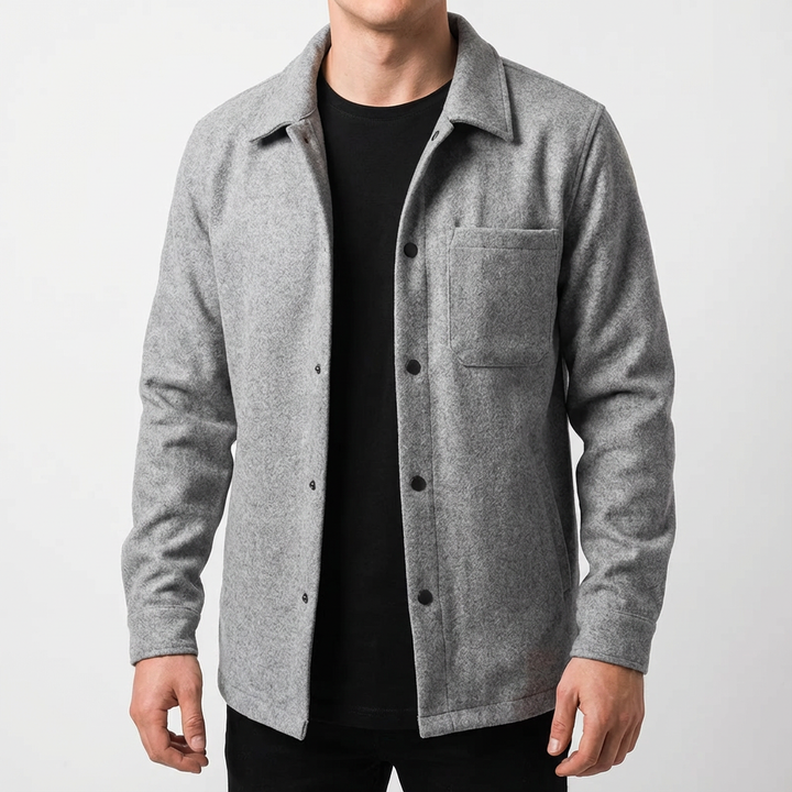 Men's Brushed Cotton Button-Up Shirt Jacket with Chest Pocket