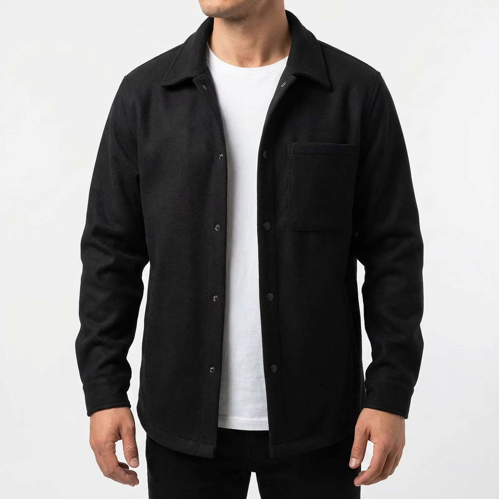 Men's Brushed Cotton Button-Up Shirt Jacket with Chest Pocket