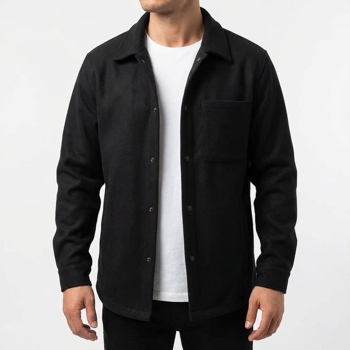 Men's Brushed Cotton Button-Up Shirt Jacket with Chest Pocket