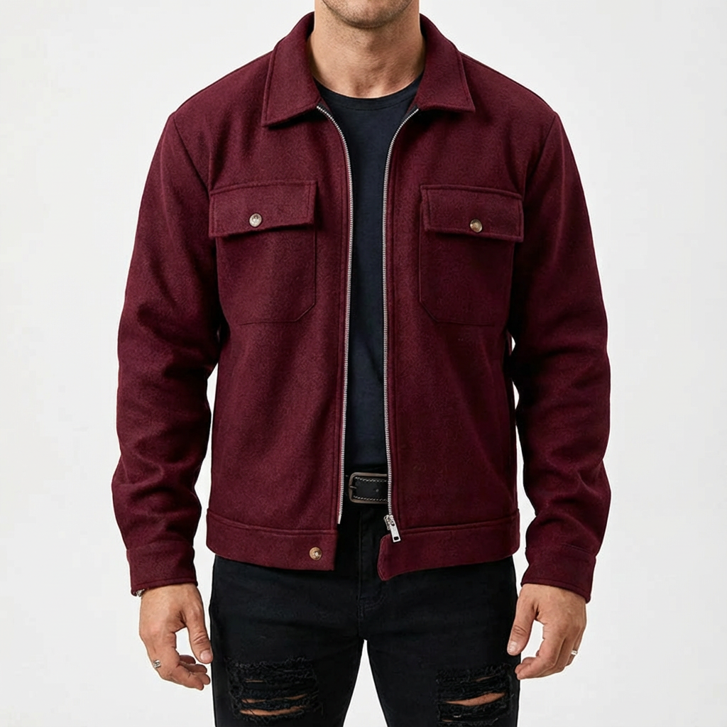 Men's Brushed Cotton Button-Up Shirt Jacket with Chest Pocket
