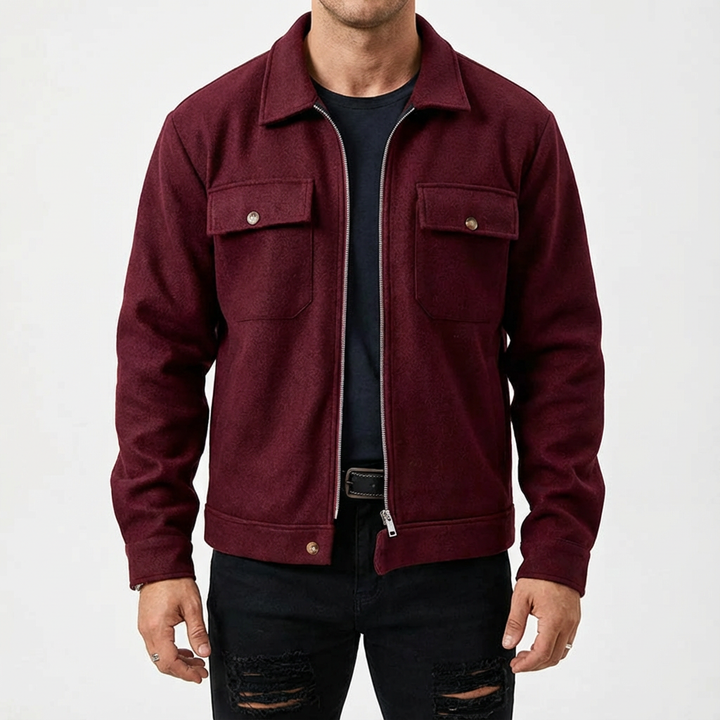 Men's Brushed Cotton Button-Up Shirt Jacket with Chest Pocket