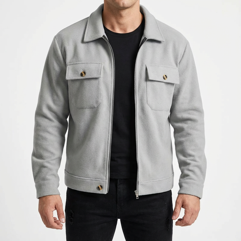 Men's Brushed Cotton Button-Up Shirt Jacket with Chest Pocket