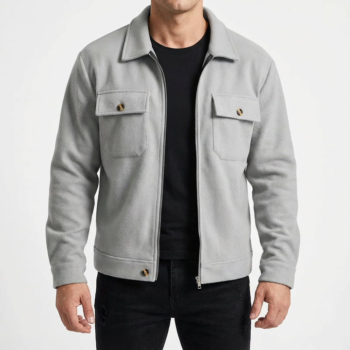 Men's Brushed Cotton Button-Up Shirt Jacket with Chest Pocket