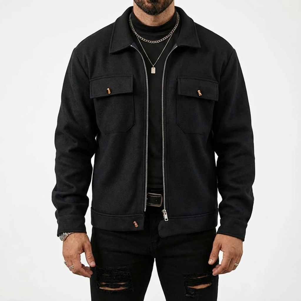 Men's Brushed Cotton Button-Up Shirt Jacket with Chest Pocket