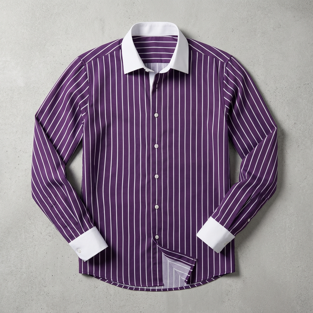 Men's Striped Cotton Blend Shirt with Contrasting Collar