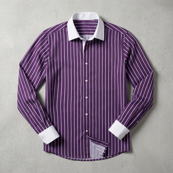 Men's Striped Cotton Blend Shirt with Contrasting Collar