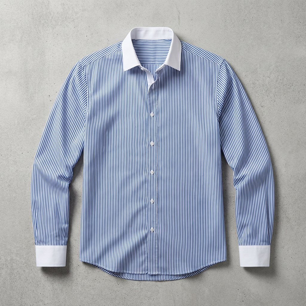 Men's Striped Cotton Blend Shirt with Contrasting Collar