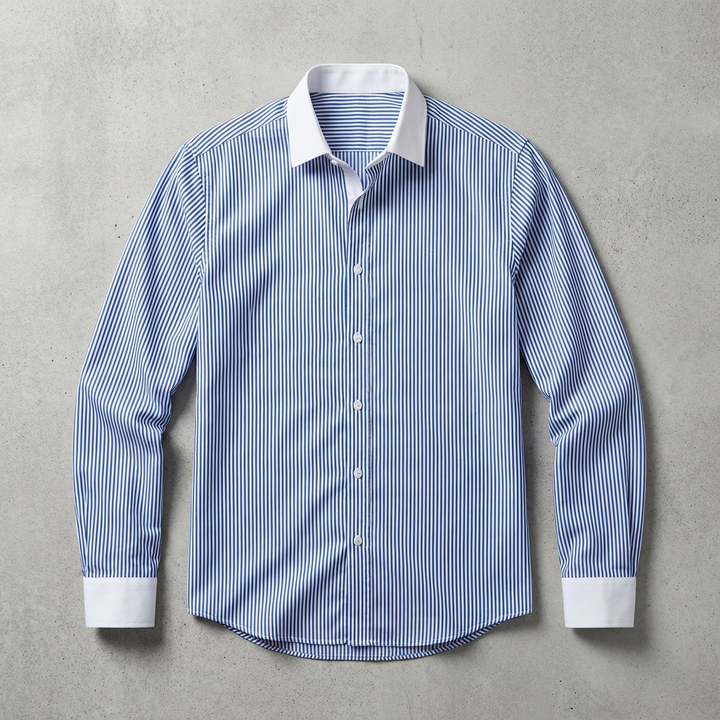 Men's Striped Cotton Blend Shirt with Contrasting Collar