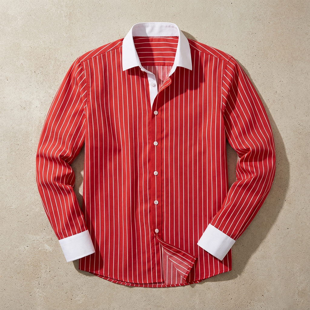 Men's Striped Cotton Blend Shirt with Contrasting Collar