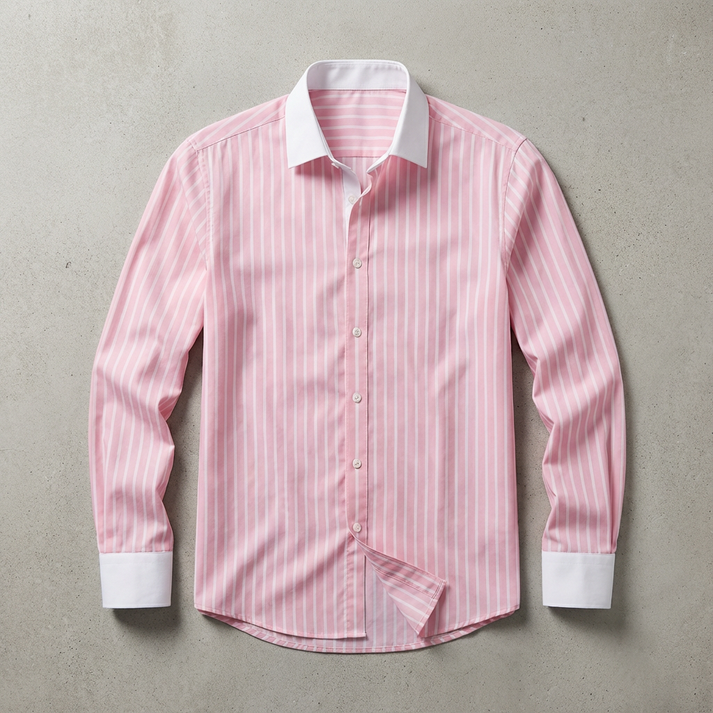 Men's Striped Cotton Blend Shirt with Contrasting Collar