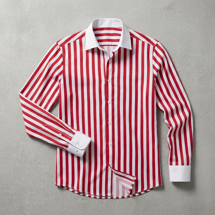 Men's Striped Cotton Blend Shirt with Contrasting Collar