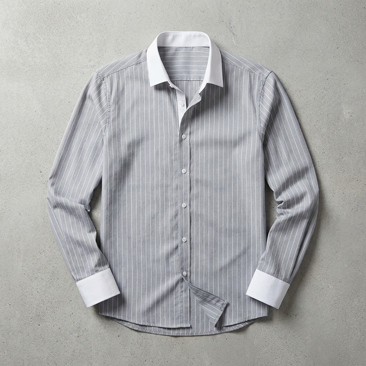 Men's Striped Cotton Blend Shirt with Contrasting Collar