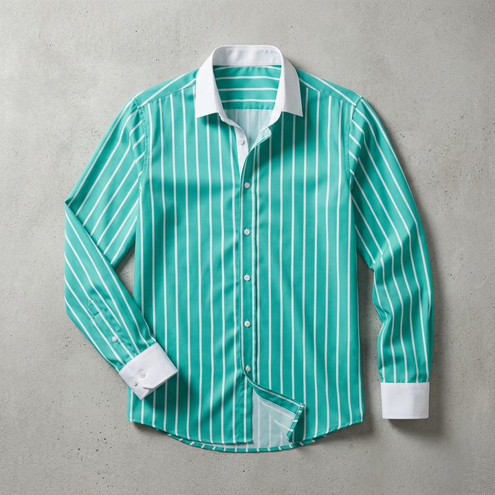 Men's Striped Cotton Blend Shirt with Contrasting Collar