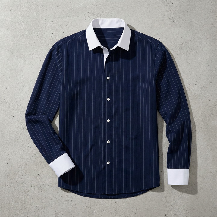 Men's Striped Cotton Blend Shirt with Contrasting Collar