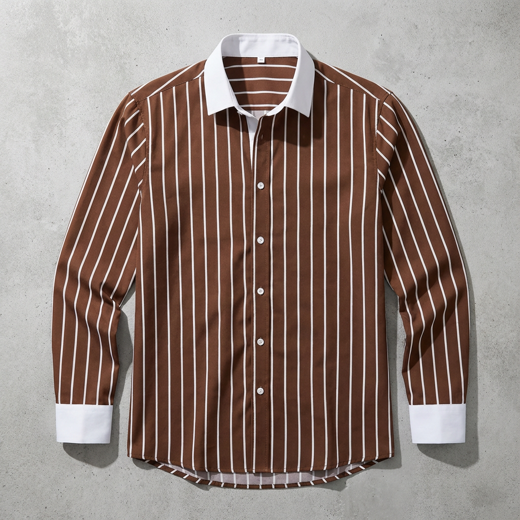Men's Striped Cotton Blend Shirt with Contrasting Collar