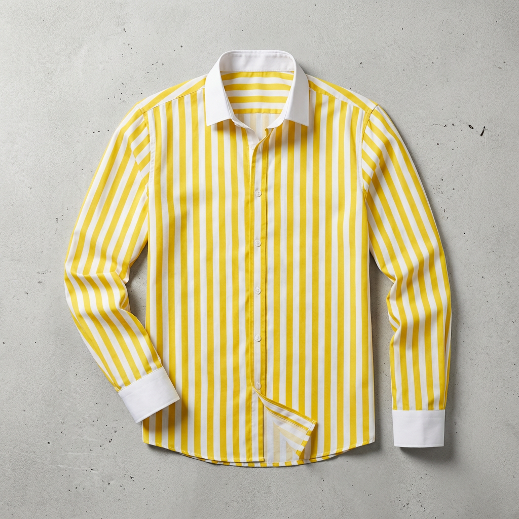 Men's Striped Cotton Blend Shirt with Contrasting Collar