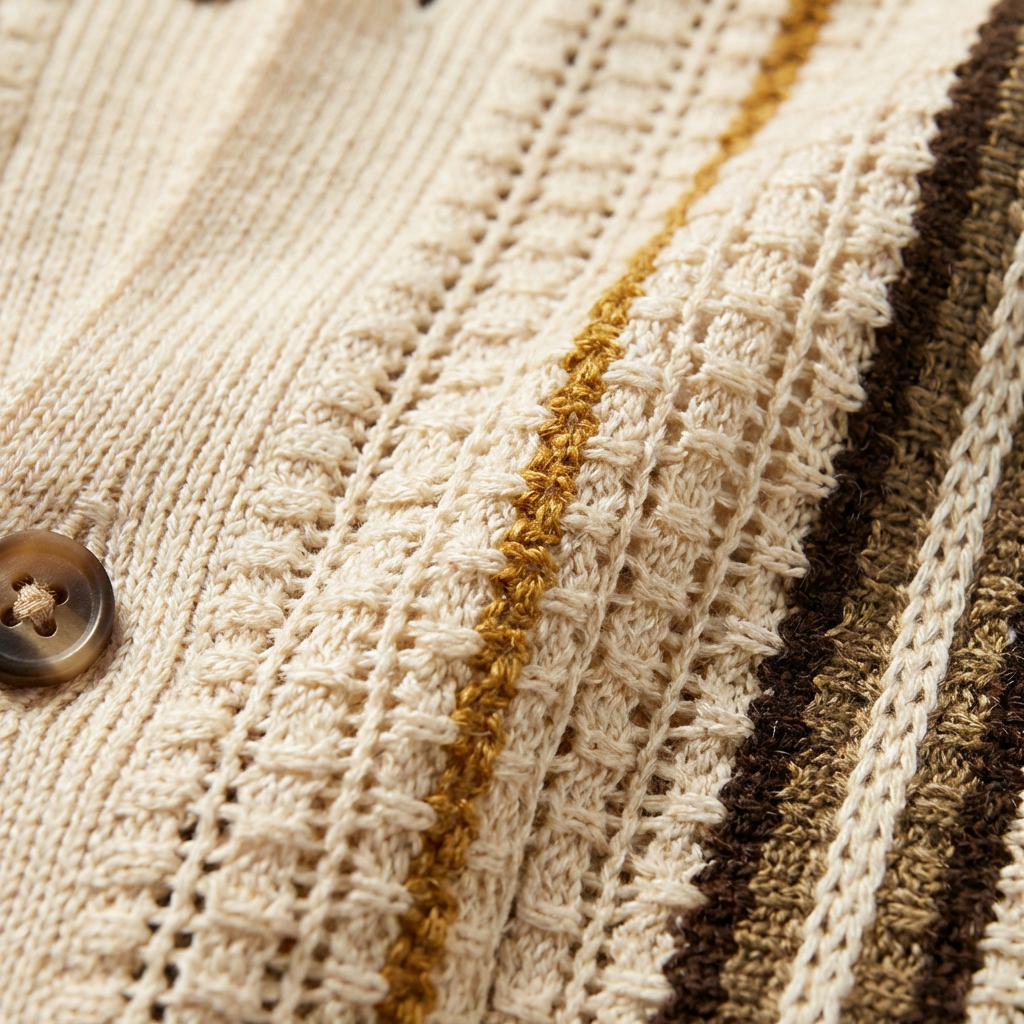 Men's Striped Cotton Knit Polo with Button Closure