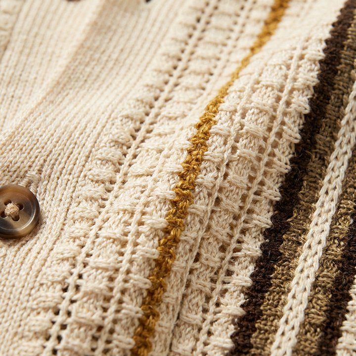 Men's Striped Cotton Knit Polo with Button Closure