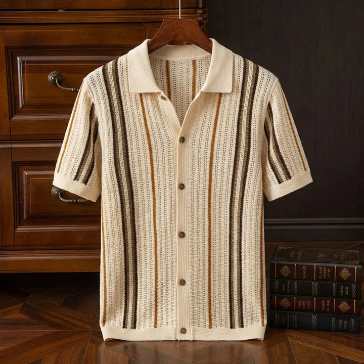 Men's Striped Cotton Knit Polo with Classic Collar
