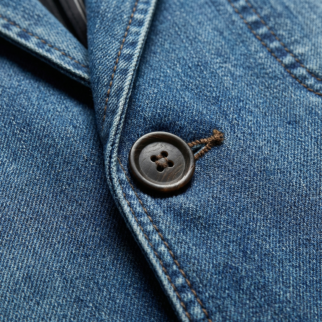 Men's Denim Tailored Blazer with Button Closure