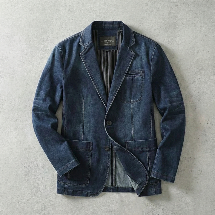 Men's Denim Tailored Blazer with Button Closure