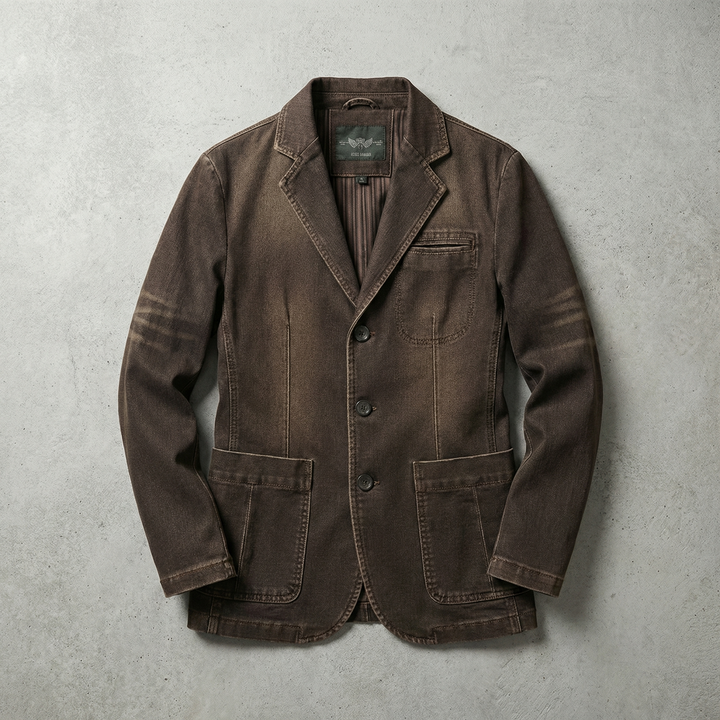 Men's Denim Tailored Blazer with Button Closure