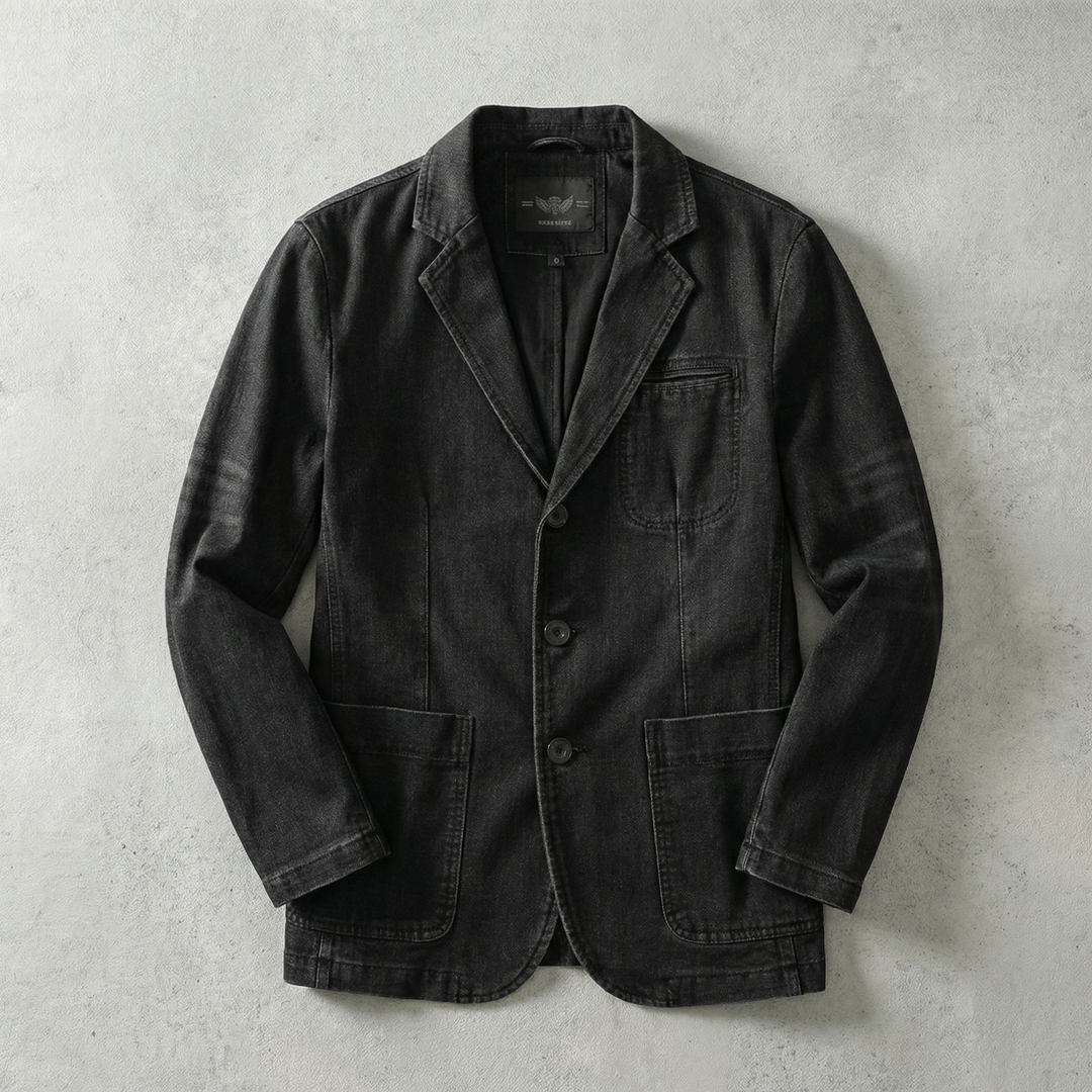 Men's Denim Tailored Blazer with Button Closure