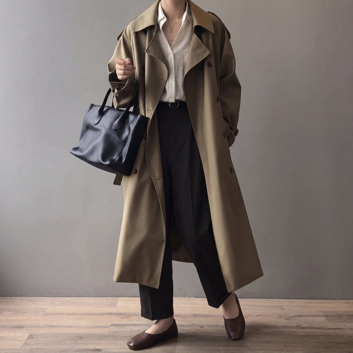 Women's Double Breasted Trench Coat with Relaxed Fit