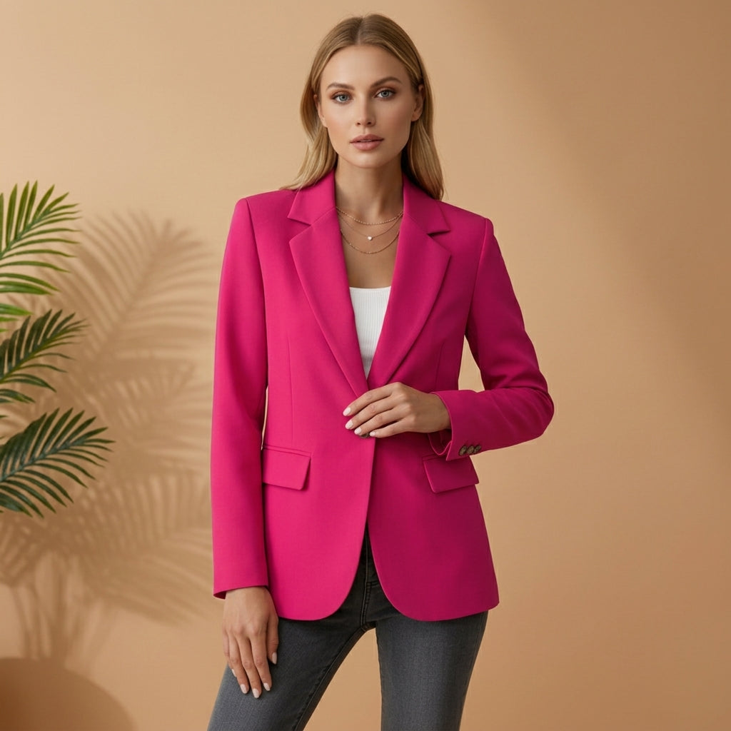 Women's Cotton Blend Tailored Blazer with Notched Lapel