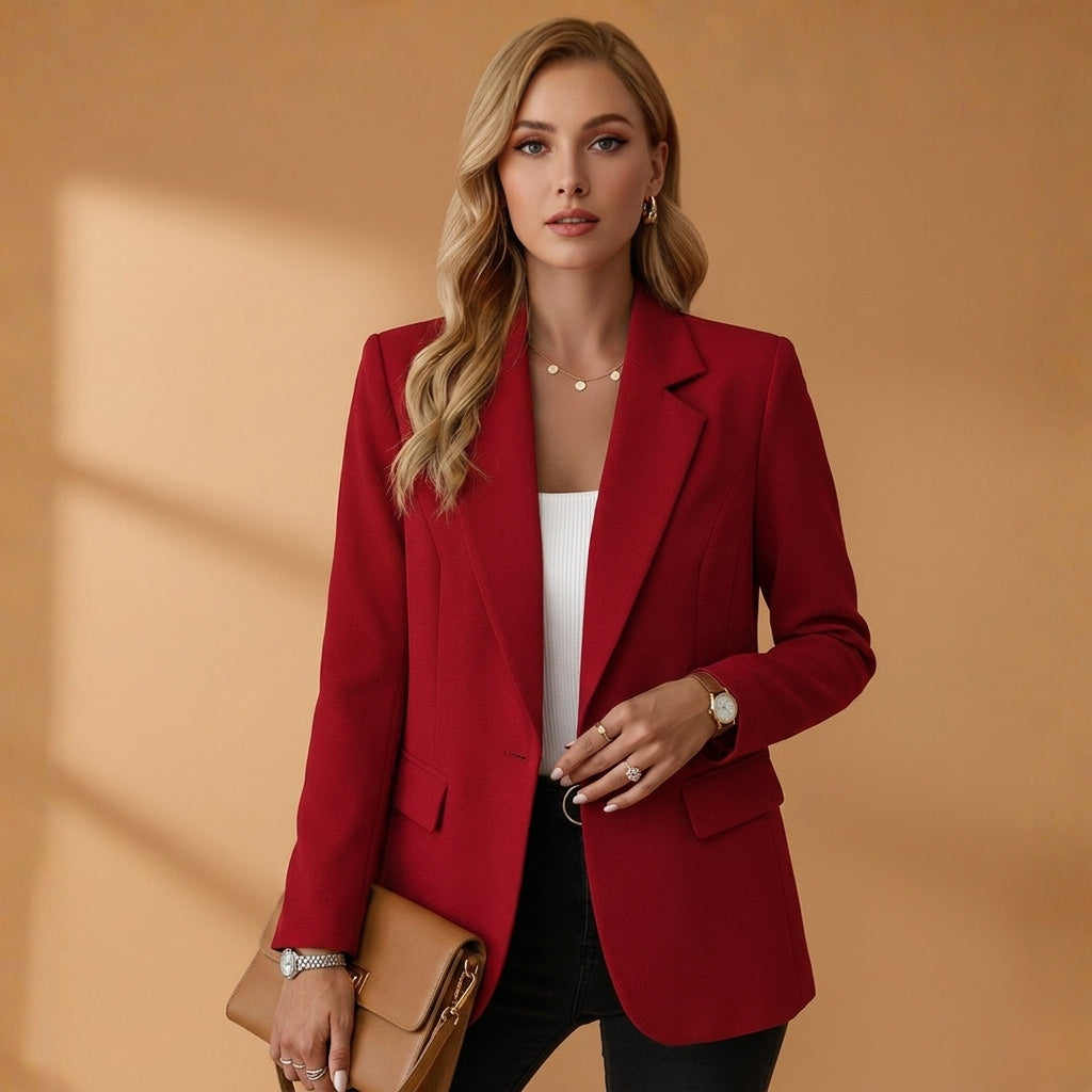 Women's Cotton Blend Tailored Blazer with Notched Lapel