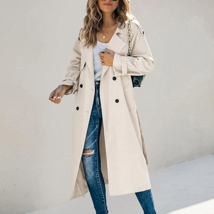 Women's Cotton Blend Double-Breasted Long Trench Coat
