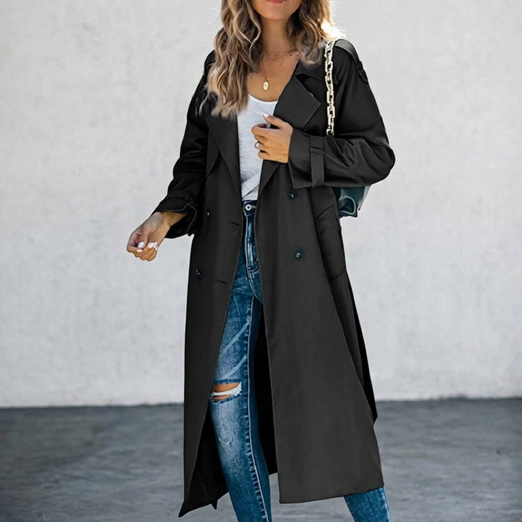 Women's Cotton Blend Double-Breasted Long Trench Coat
