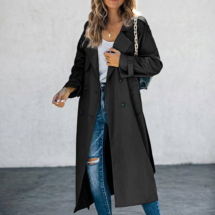 Women's Cotton Blend Double-Breasted Long Trench Coat