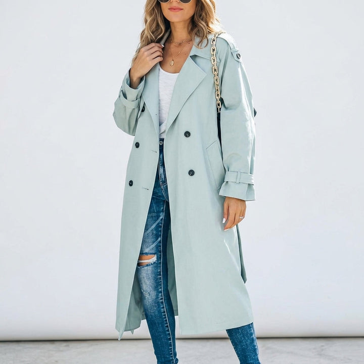 Women's Cotton Blend Double-Breasted Long Trench Coat