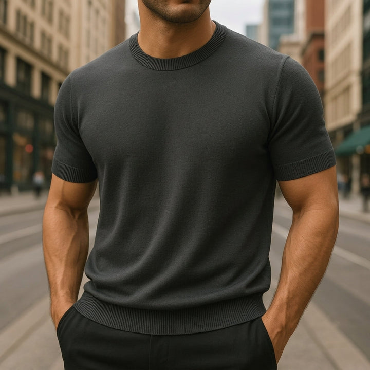 Short Sleeve Crew Neck Knit T-Shirt