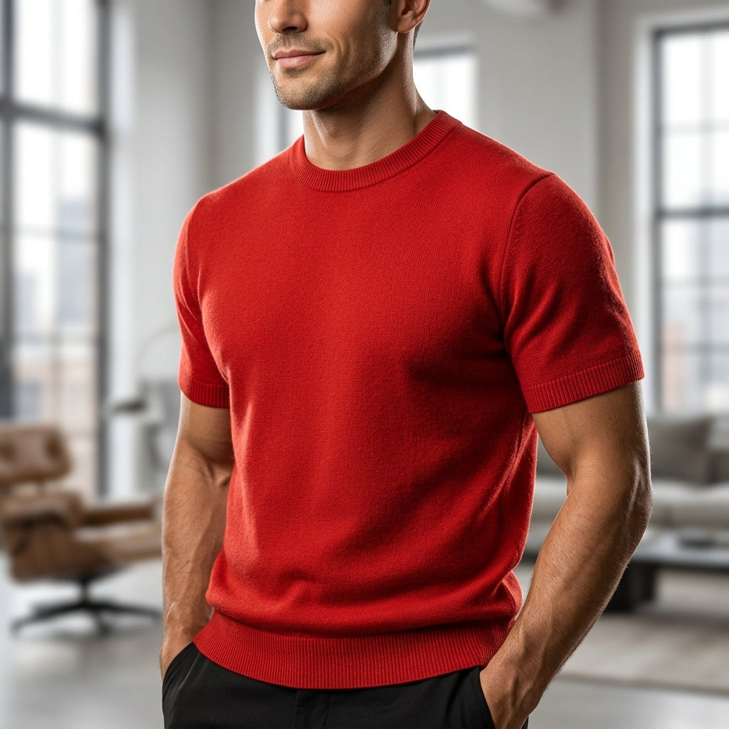 Short Sleeve Crew Neck Knit T-Shirt