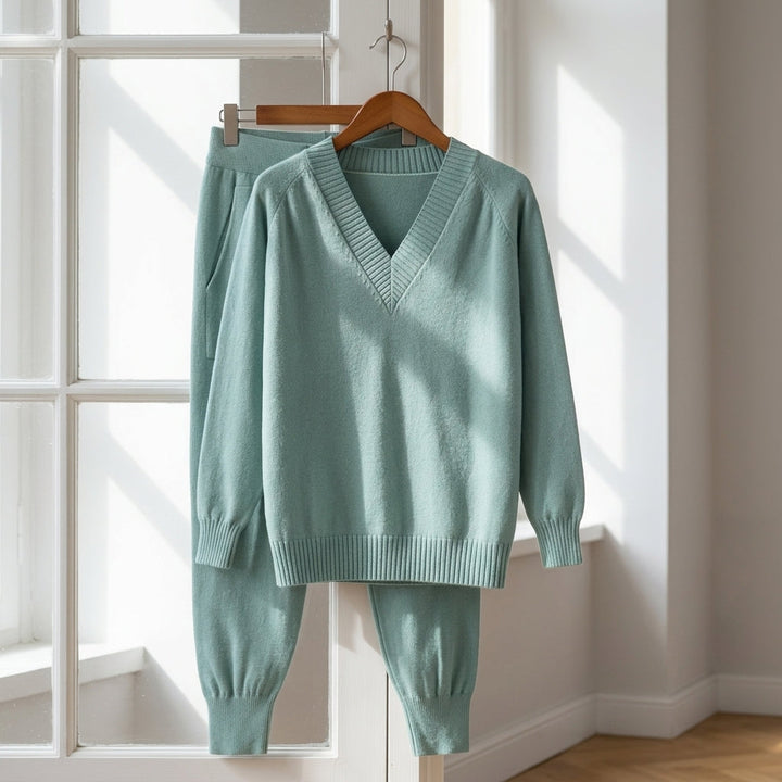 Women's Knit V-Neck Lounge Set with Jogger Pants