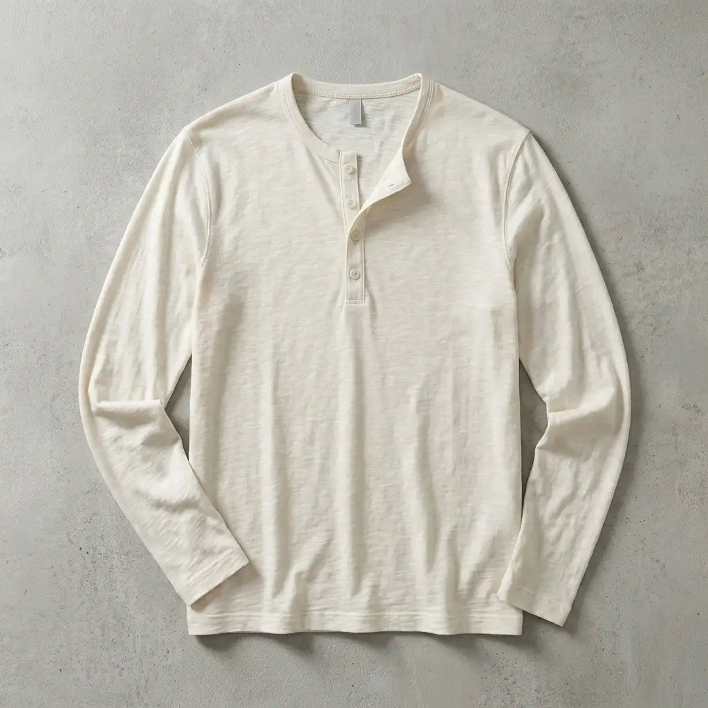Men's Cotton Blend Long Sleeve Henley with Button Placket