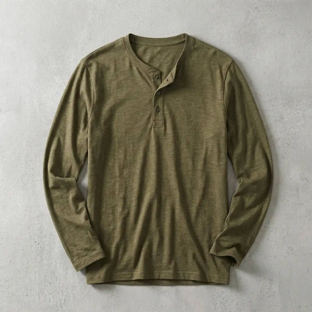 Men's Cotton Blend Long Sleeve Henley with Button Placket