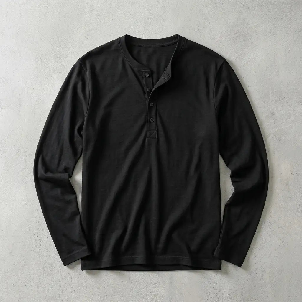 Men's Cotton Blend Long Sleeve Henley with Button Placket