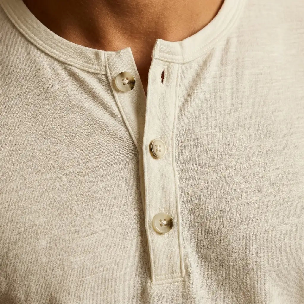Men's Cotton Blend Long Sleeve Henley with Button Placket