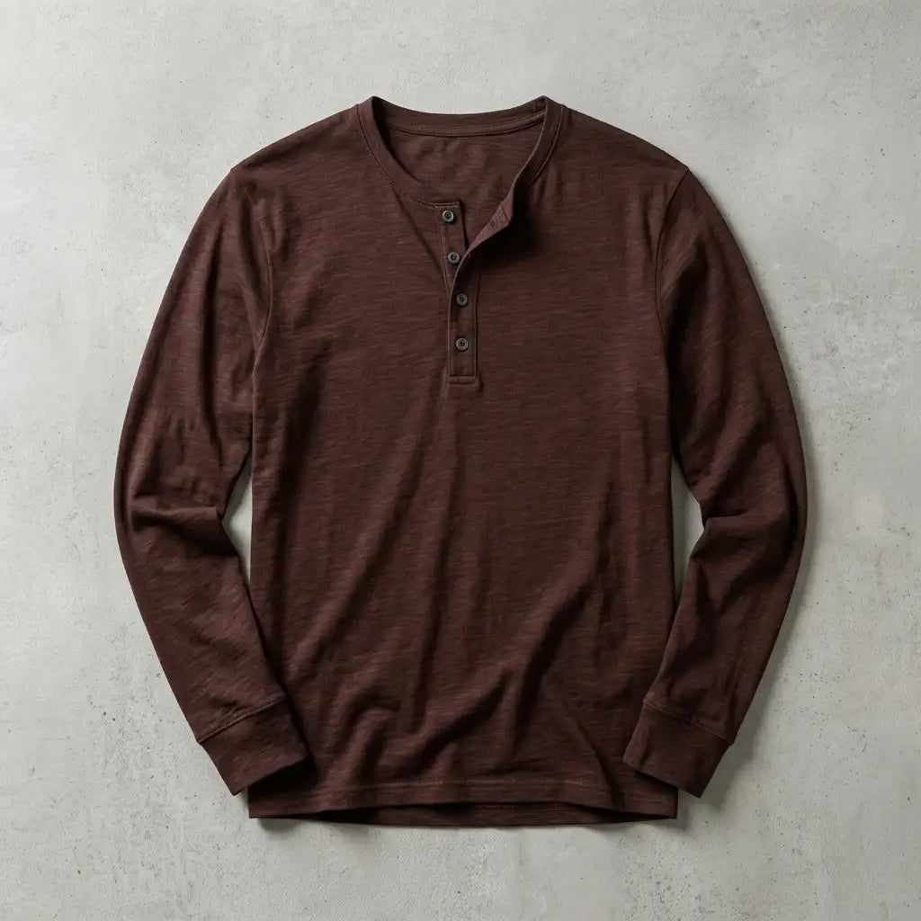 Men's Cotton Blend Long Sleeve Henley with Button Placket
