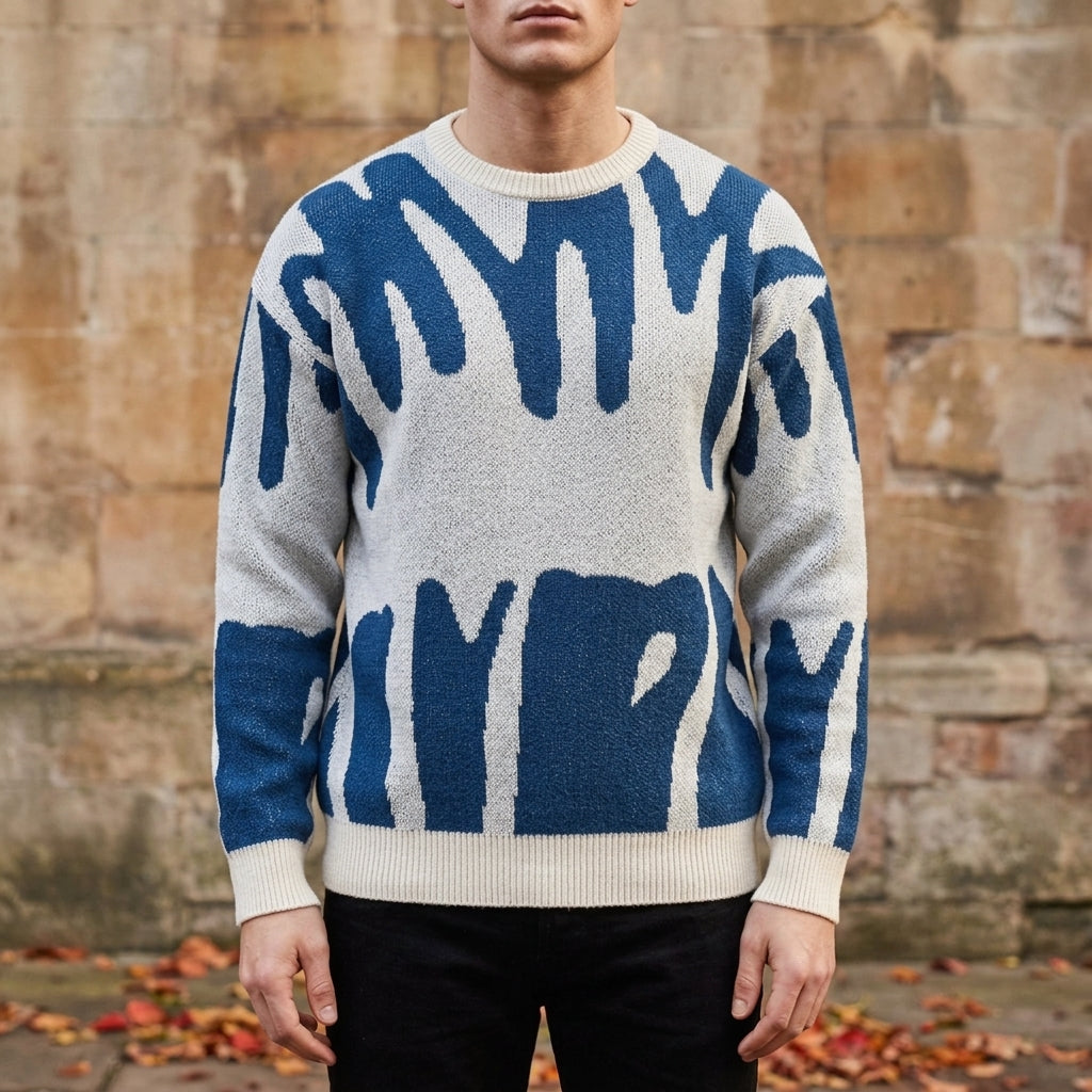 Men's Abstract Knit Crew Neck Sweater