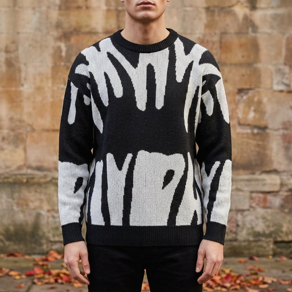Men's Abstract Knit Crew Neck Sweater
