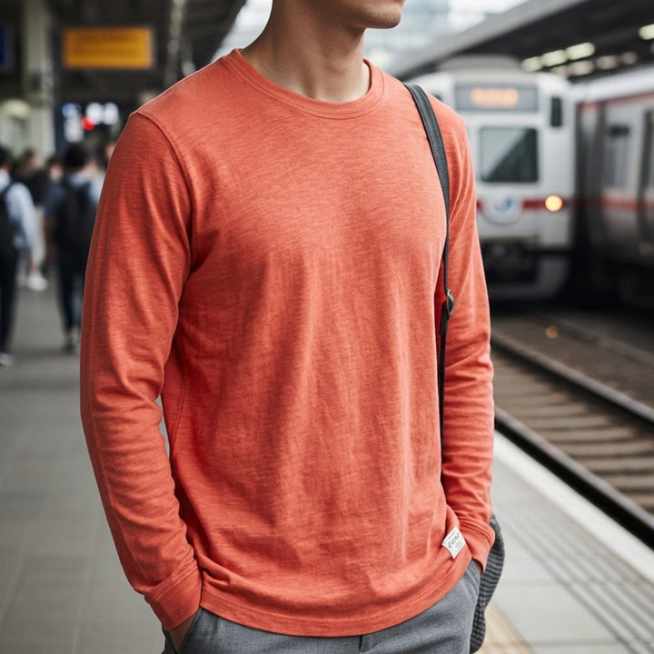 Men's Cotton Blend Long Sleeve Crew Neck T-Shirt