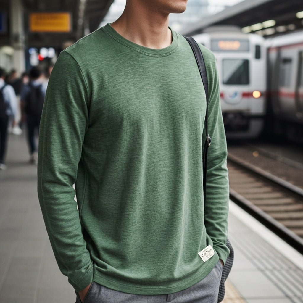 Men's Cotton Blend Long Sleeve Crew Neck T-Shirt