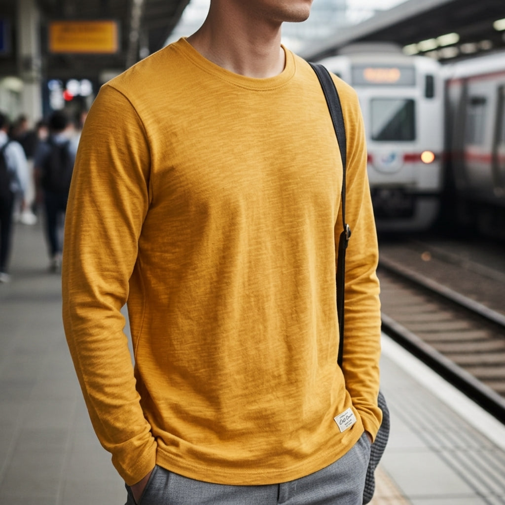 Men's Cotton Blend Long Sleeve Crew Neck T-Shirt