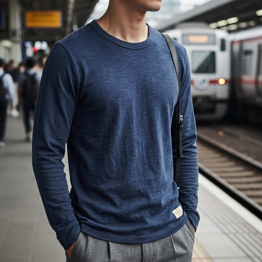 Men's Cotton Blend Long Sleeve Crew Neck T-Shirt